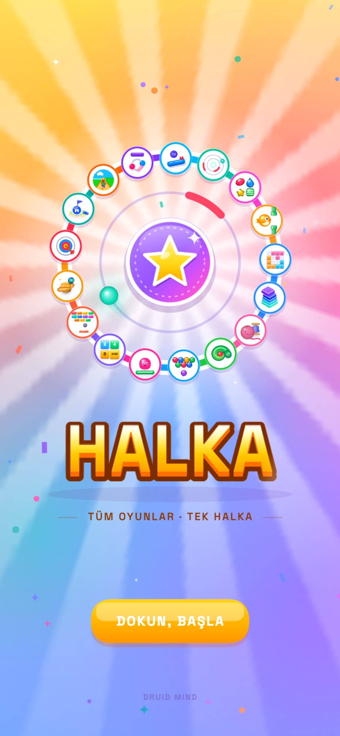 Halka splash screen with the ring of game icons