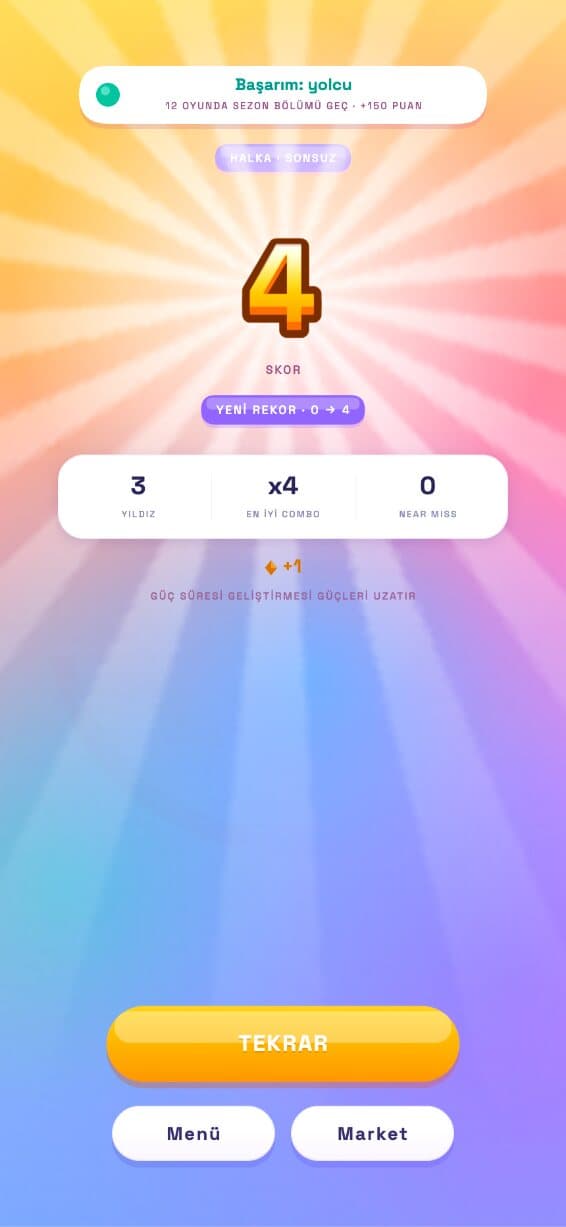 HALKA gameplay: a glowing ball travels around a ring while a red hazard segment sweeps toward it