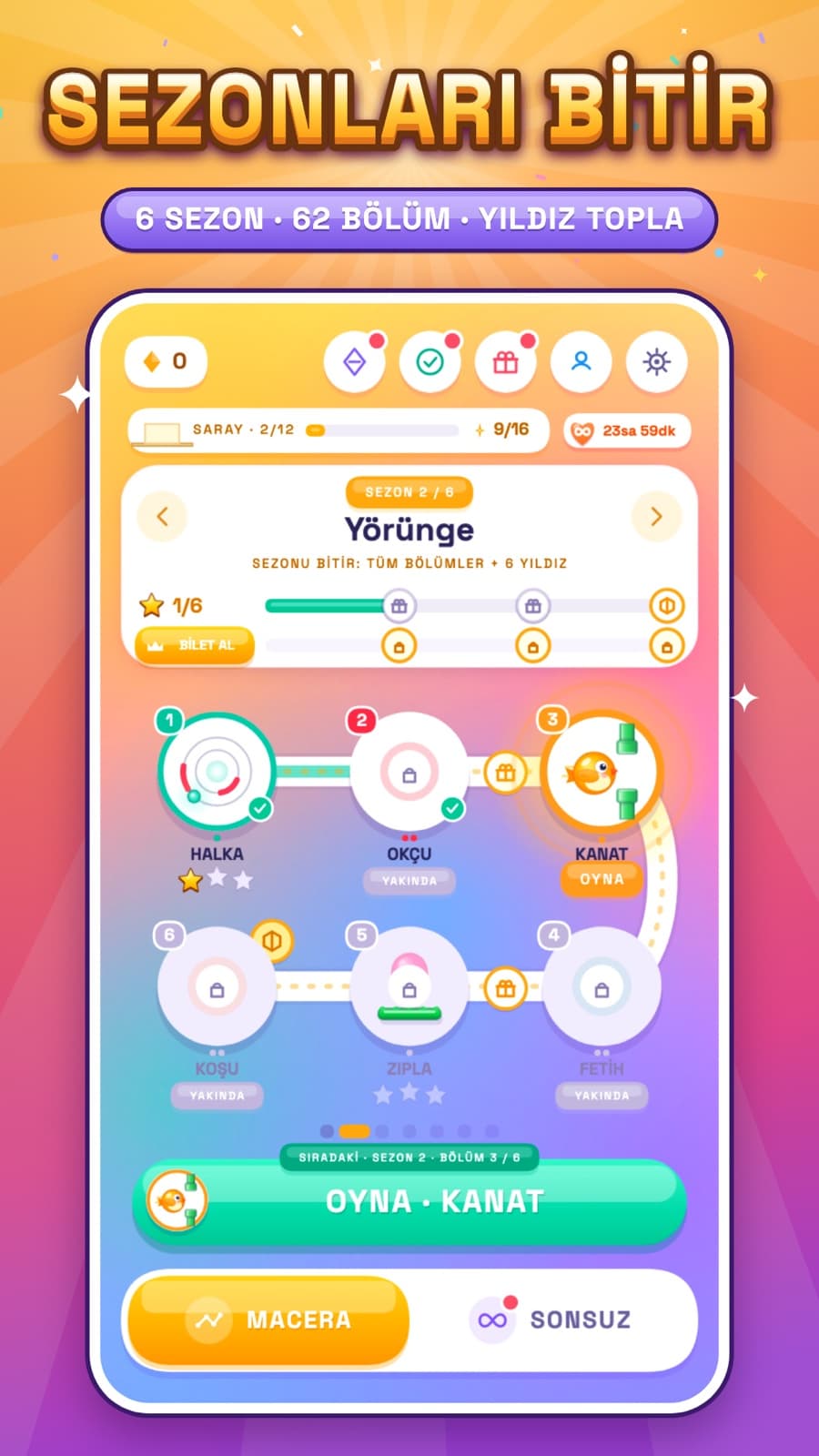 Halka season map with levels across mini games