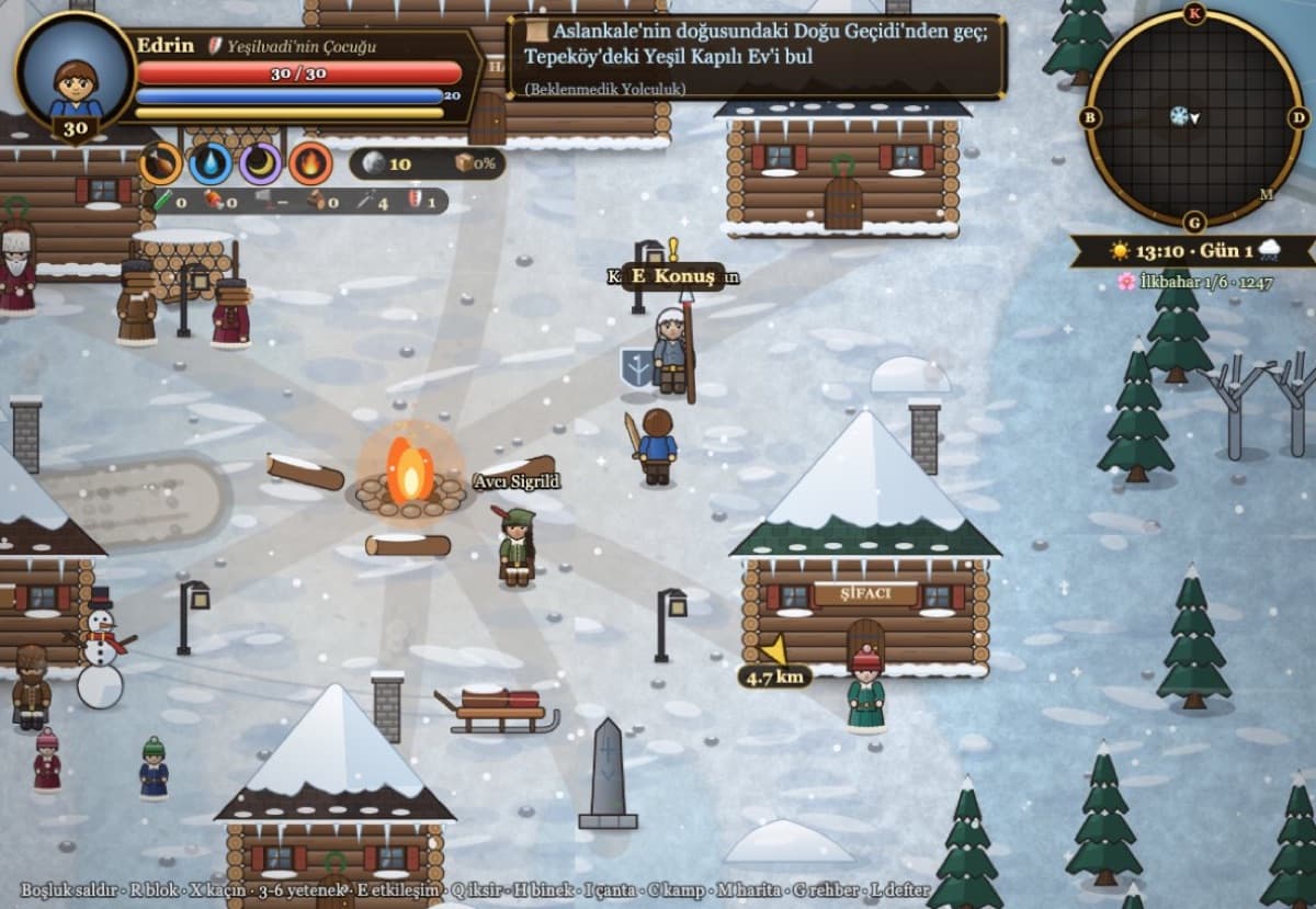A campfire in snowy Ayazköy