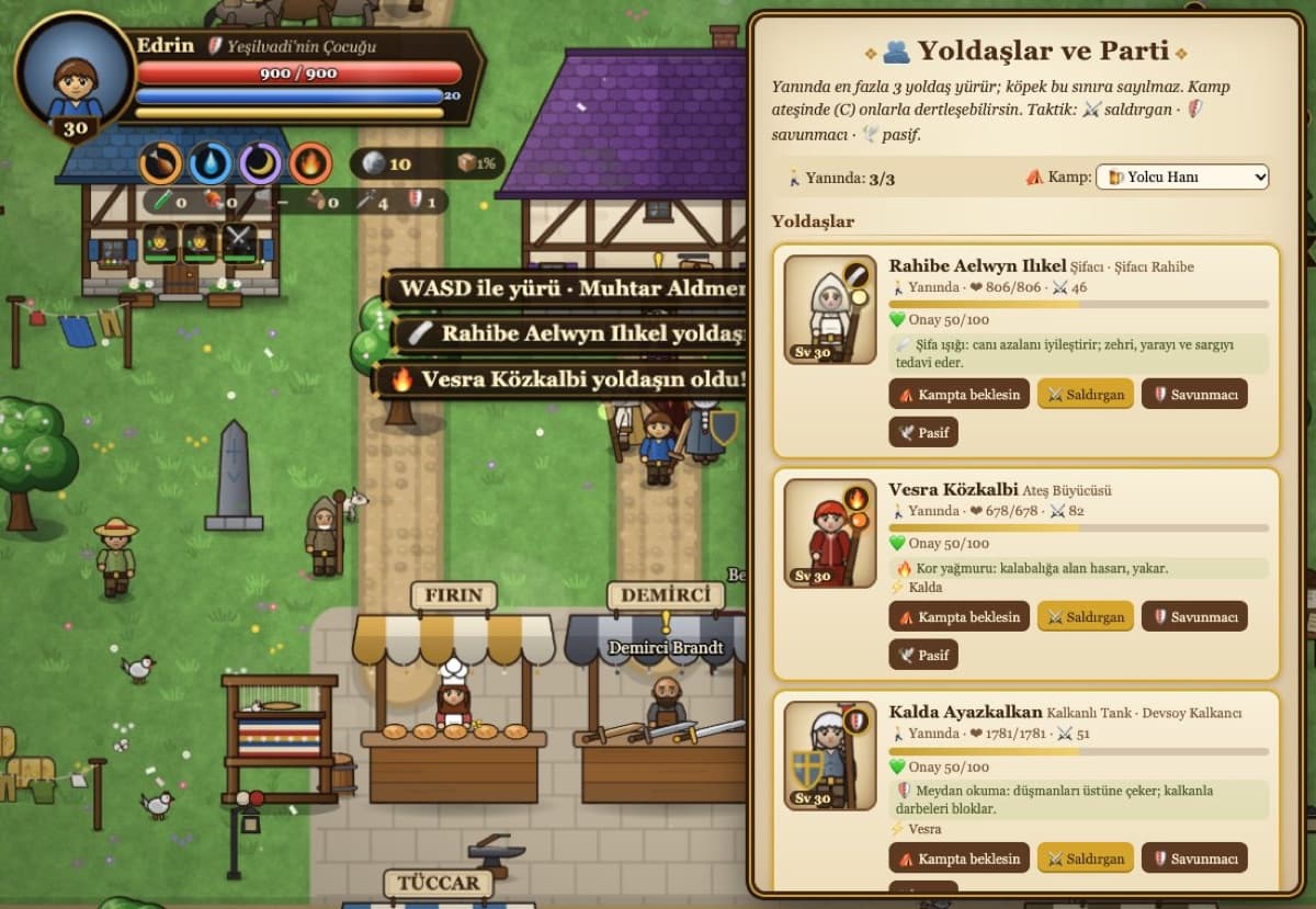 Party panel: tactics, approval and camp