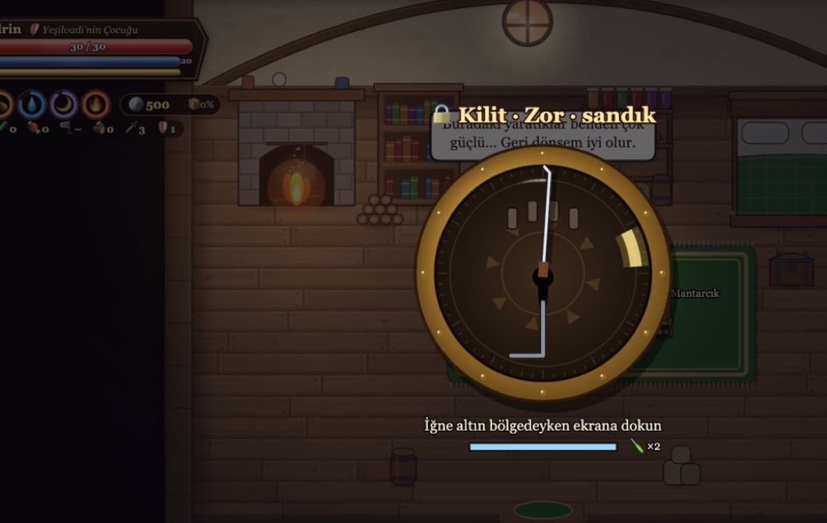 Lockpicking: tap when the pin is in the golden zone