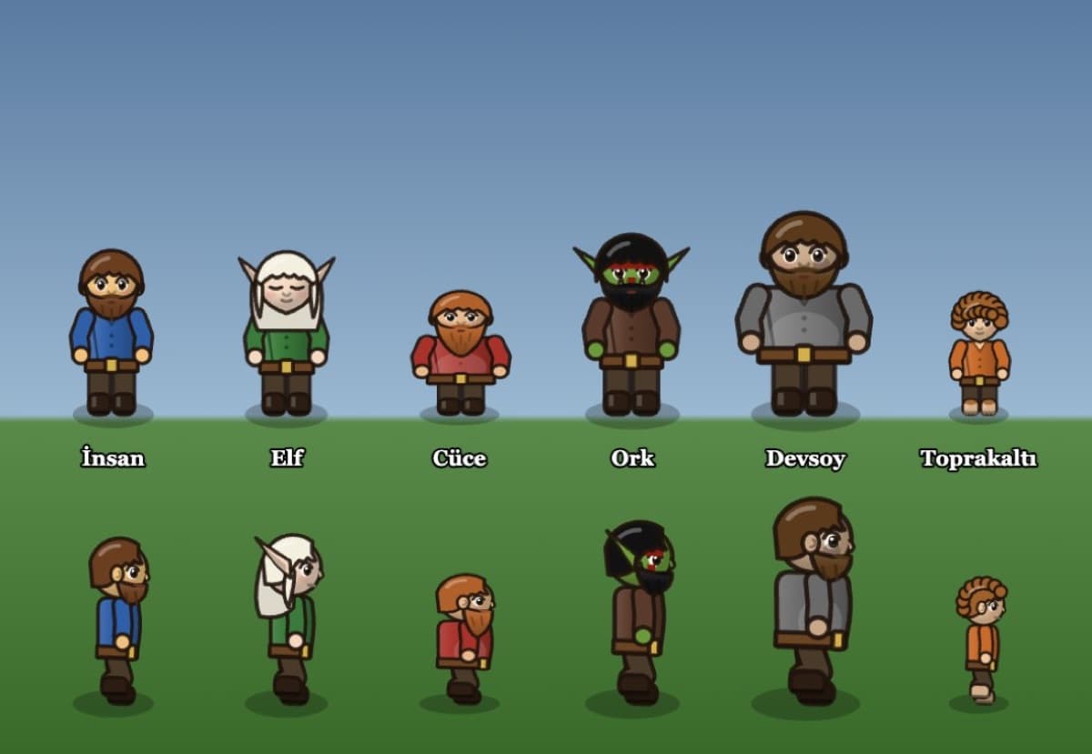 The playable races lined up side by side