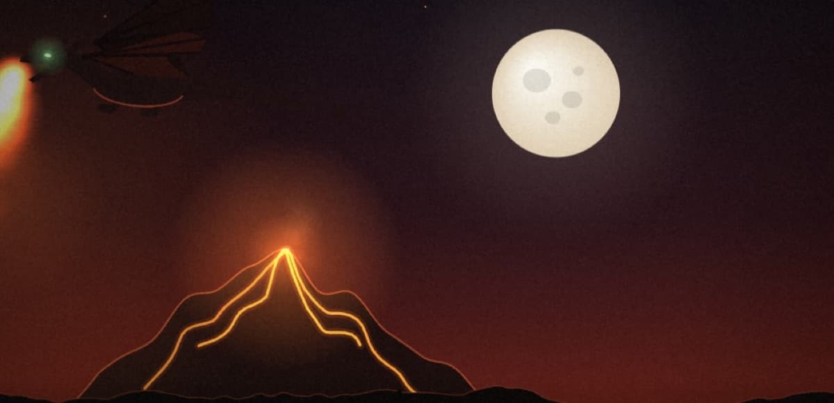 Path to the Crown key art: a volcano under a full moon