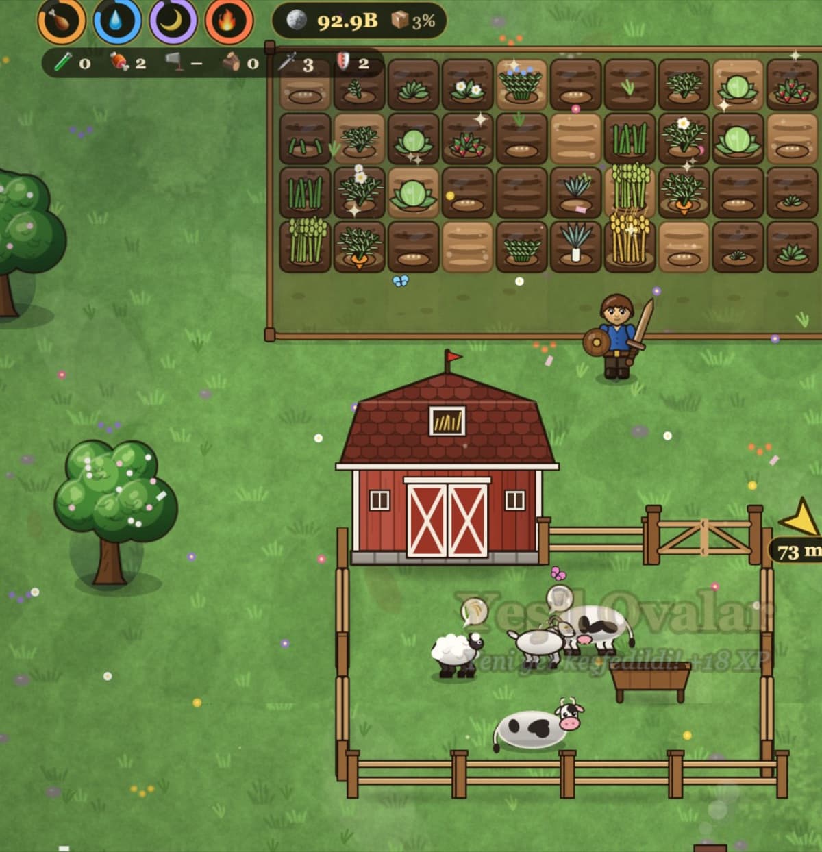 Your farm: crops, a barn, cows and chickens