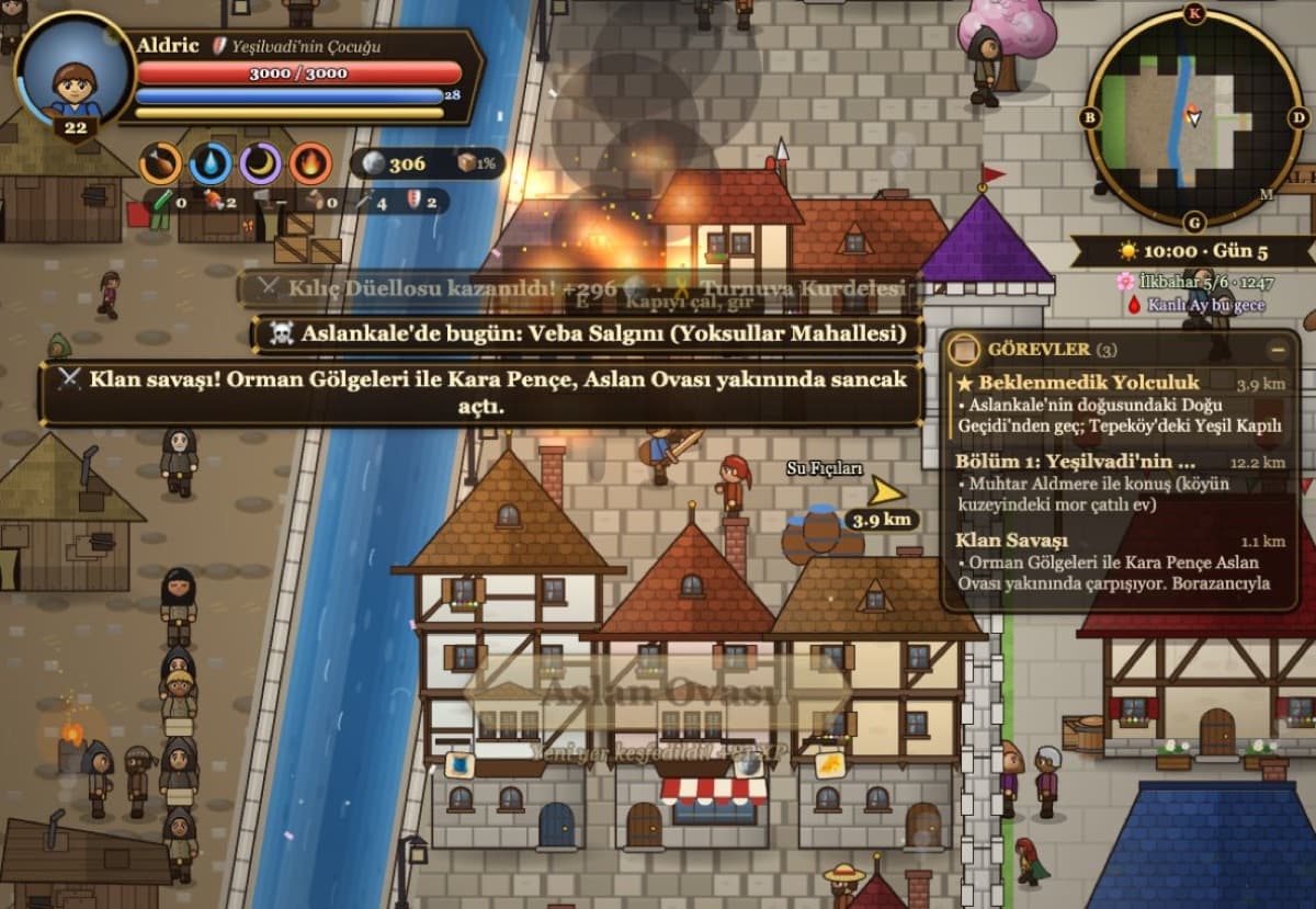 The great fire of Aslankale spreading through the streets