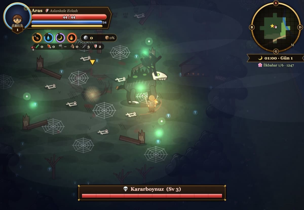 Night in Kararorman: the beast Kararboynuz among glowing spores