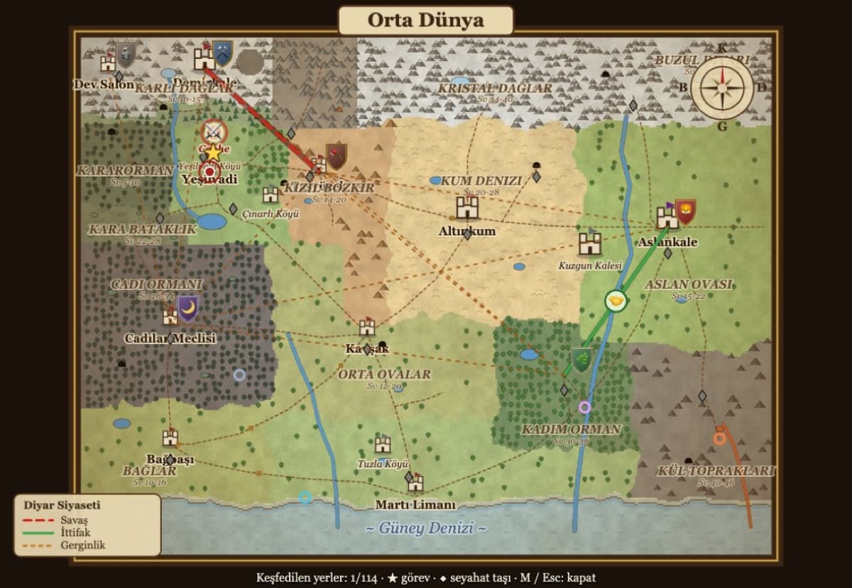 A watercolour atlas showing wars, alliances and tensions between realms