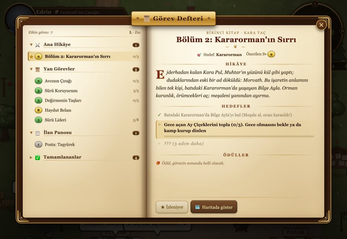 The quest journal: story, objectives and rewards